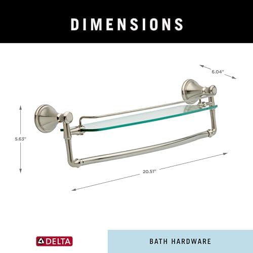 Delta 79710-SS Cassidy 18-in Glass Shelf with Towel Bar in Stainless Steel - Image 2