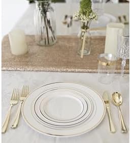 OCCASIONS 120 Plates Pack,(60 Guests) Heavyweight Premium Wedding Party Disposable Plastic Plates Set -60 x 10.5'' Dinner + 60 x 7.5'' Salad/Dessert (White & Gold Rim) - Image 6