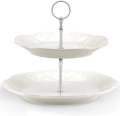 Lenox French Perle White Stoneware 2-Tier Serving Tray by Lenox