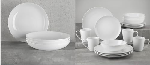 Euro Ceramica Essential Collection Fine Porcelain Classic Coupe 20-Piece Dinnerware and Serveware,4 Pieces 9-Inch Meal Bowl Included, Service for 4, Classic White by EuroCeramica