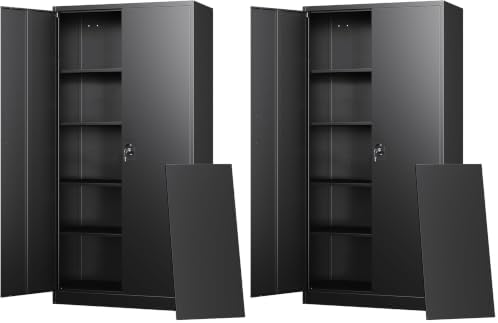 Letaya Metal Garage Storage Cabinets with Lock Door and Adjustable Shelves, Steel Tool Cabinets for Home,Office,Warehouse Organisieren (Black) (Pack of 2) by LetayaMetalCabinets