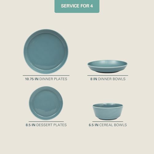 Gibson Home Summer Shades 16 Piece Plates and Bowls Dishes Service for 4 Porcelain Dinnerware Set - Blue - Image 2