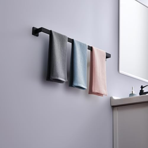 Bath Towel Bar, 28-Inch Towel Racks, Square Thicken Towel Holder, Wall Mounted Shower Towel Rail Hanger, Stainless Steel,Bathroom Accessories (Matte Black, 1 Pack) - Image 6