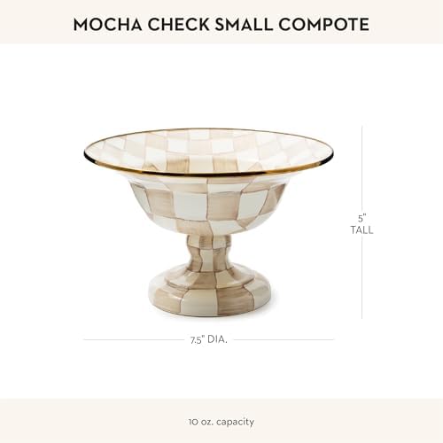 MACKENZIE-CHILDS Enamel Compote, Small, Brown-and-White Mocha Check - Image 4