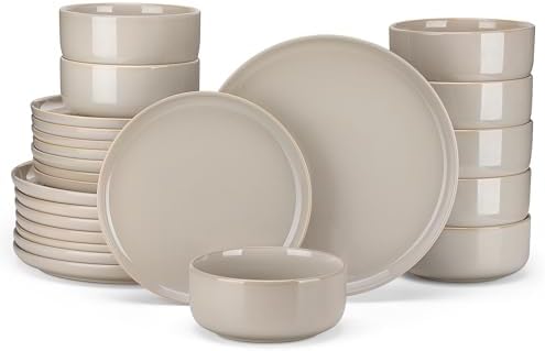 vancasso PLAYA Ceramic Plates and Bowls Sets,24 Pieces Grey Dinnerware Sets for Kitchen,Reactive Glaze Dishes Set for 8, Dishwasher and Microwave Safe by vancasso