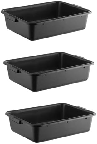 3-Pack 20" x 15" x 5" Commercial Bus Tub/Bus Box - 6.5 Gallons without Lid - Stackable Dish Storage Boxes for Home Kitchen, Pantry, or Garage Organization – Heavy-Duty and Freezer-Safe - Black by SunSierra