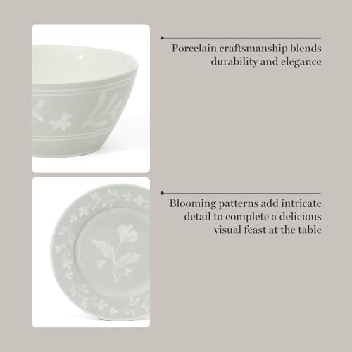Martha Stewart Dinnerware Set - Maiden Crown 12-Piece Dish Set, Sage Green – New Bone China Ceramic Plates & Bowls – Floral Design – Service for 4 – Microwave & Dishwasher Safe - Image 4