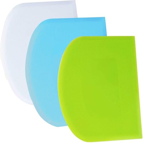SURDOCA Dough Scraper Bench Scraper - 3P 4.7x3.7" Plastic Flexible Bowl Scraper, Sharp Edge & Angles Cake Scraper. Non-Slip Bakeware Decorating Tools Sculpting & Modeling Tools - Green+Blue+White by SURDOCA