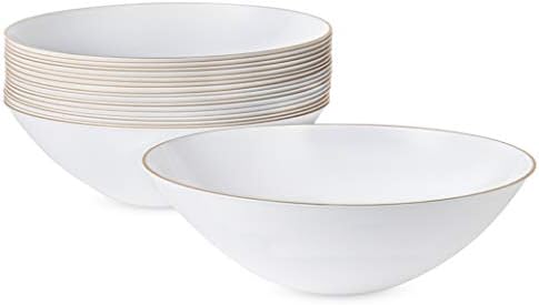 White Plastic Organic Party Soup bowls With Gold Rim [16 OZ 10 Count] by PLASTICPRO