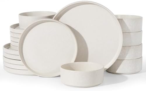 Famiware Nebula 18-Piece Dinnerware Set, Matte Beige White by Famiware