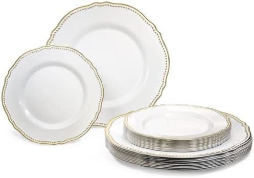 OCCASIONS 50 Pack (25 Guests) Fancy Disposable Plates, Rochelle White Gold by OCCASIONSFINESTPLASTICTABLEWARE