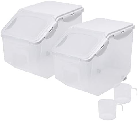 HANAMYA 10 Liter / 20 lbs Rice Storage Container with Measuring Cup, BPA free, For Rice | Grain | Pet Food | Flour, 2 counts, Clear by HANAMYA