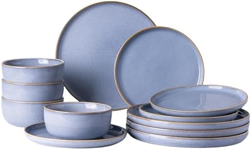 GBHOME Dinnerware Sets for 4, 12 Pieces Ceramic Plates and Bowls Set by GBhome