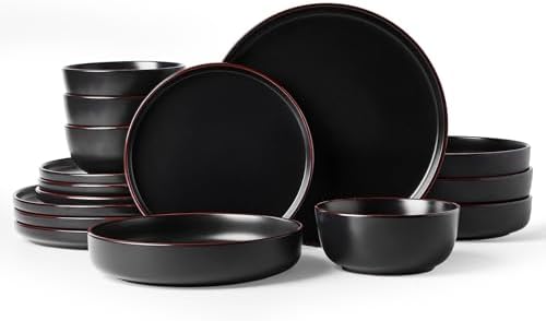 Famiware Mercury 16-Piece Dinnerware Set with Pasta Bowls, Matte Black by Famiware