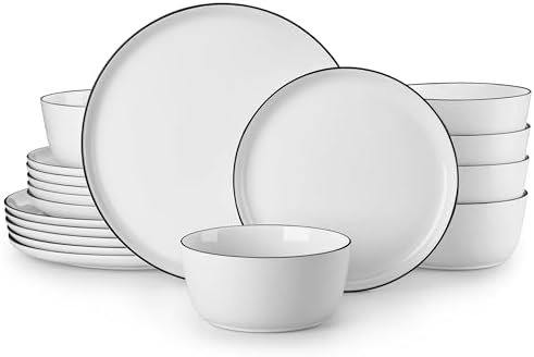 MALACASA 18-Piece Dinnerware Set for 6, White Black-Rim Porcelain Dishes by MALACASA