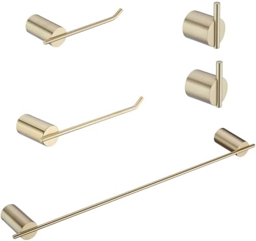 RANDOM Brushed Gold Bathroom Hardware Set 5 Pieces Include 24 inch Towel Bar 10 inch Hand Towel Holder Toilet Paper Holder Towel Hook for Bathroom,SUS304 Stainless Steel.RD96068S-5BG by RANDOM