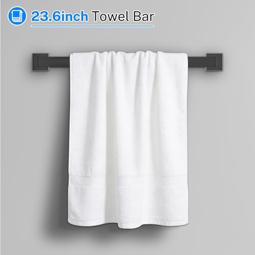 5 Pieces Towel Bar Set Matte Black Bathroom Hardware Accessories Set Stainless Steel Wall Mounted,23.6 Inch Towel Bar - Image 2