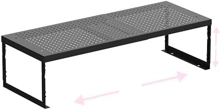 Stackable Expandable Metal Shelf Organizer - Adjustable Wire Storage Rack with Holes for Kitchen, Bathroom, Cabinet, Office - Space Saving, Durable & Sturdy Design（1PACK/Large/Black by HOMEPAGE