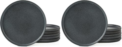 famiware Star Salad Plates for 6, 8 inches Plate Set, Stoneware Dinnerware, Small Dinner Plates for Dessert, Salad, Appetizer, Matte Dark Charcoal (Full Glaze) (Pack of 2) by Famiware