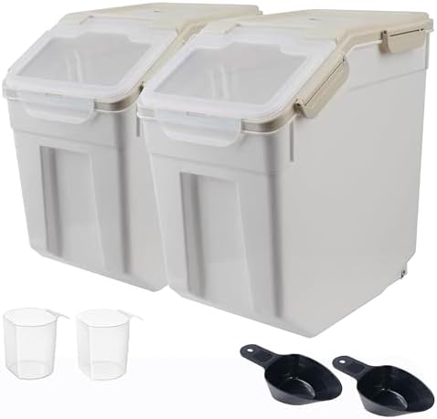 RUIAN 2Pcs Large Flour Storage Container Bin 25Lb Airtight Rice Storage Containers with Wheels Seal Locking Lid, BPA Free with Measuring Cup&Scoop for Flour, Rice, Grain (Gray) - Image 6