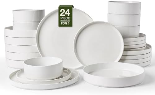 Famiware Nebula 24-Piece Dinnerware Set with Pasta Bowls, White by Famiware