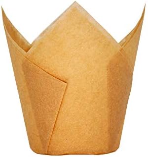 QLSmypkg Large Muffin Greaseproof paper Baking cupcake cups, 2-1/4" x 4" Natural Tulip Baking Cup Case of 125 pcs (Large size) (125) by QLSmypkg