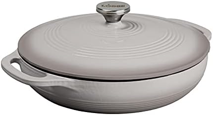 Lodge 3.6 Quart Enameled Cast Iron Covered Casserole with Lid – Dual Handles – Oven Safe up to 500° F or on Stovetop - Use to Marinate, Cook, Bake, Refrigerate and Serve – Gray by Lodge