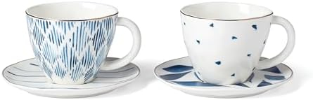 Lenox Blue Bay 4-Piece Teacup & Saucer Set, 2.09, White by Lenox