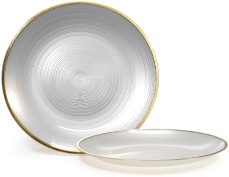 " OCCASIONS " 60 Plates Pack,(30 Guests) Premium Wedding Party Disposable Plastic Plates Set -30 x 10'' Dinner + 30 x 7'' Salad/Dessert (Belize in White Pearl & Gold) - Image 3