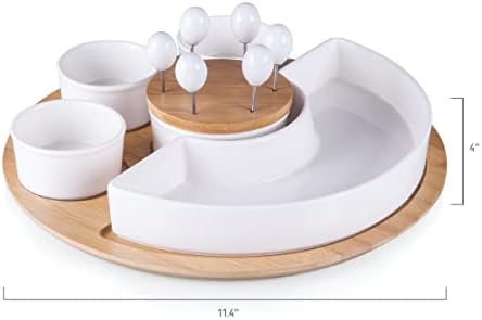 PICNIC TIME NFL Symphony Appetizer Serving Tray Set, Party Platter Set, Appetizer Plate, (Bamboo & White Ceramic) - Image 7