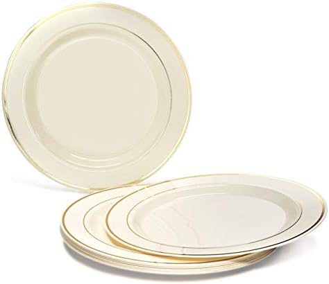 OCCASIONS 80 Plates Pack,(40 Guests) Heavyweight Premium Wedding Party Disposable Plastic Plates Set -40 x 10.5'' Dinner + 40 x 7.5'' Salad/Dessert (Ivory & Gold Rim) - Image 2