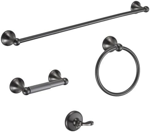 BGL Bathroom Hardware Set Grey Electroplating 4-Piece Bathroom Accessories Set Wall Mounted Adjustable Towel Bar Robe Hook Toilet Paper Holder Towel Ring Glossy Grey by BGL