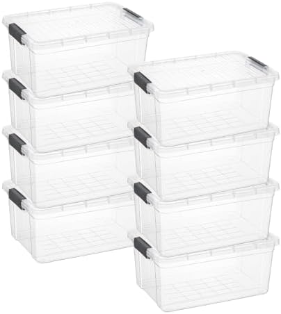 Superio Storage Bins with Lids, Clear Plastic Containers for Organizing, Stackable Totes, BPA Free, Odor Free, Organizer Boxes for Home, and Dorm (8 Pack, 36 Qt) by Superio