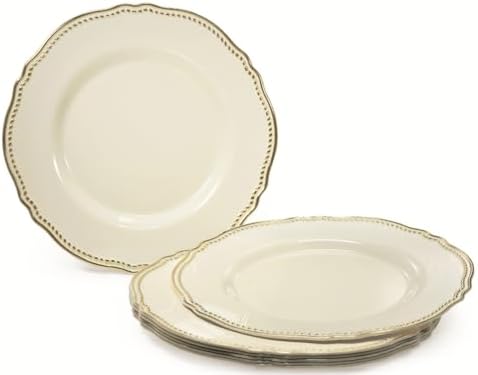 " OCCASIONS " 640pcs set (80 Guests)-Heavyweight Wedding Party Disposable Plastic Plate Set -80 x 10.25'' + 80 x 7.5'' + Silverware + Cups + Napkins (Rochelle Ivory & Gold) - Image 2