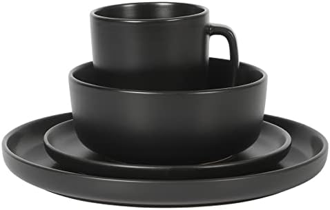Gibson Home Zuma Stoneware Plates, Bowls, & Mugs Dinnerware Set - Matte Black, Service for Four (16pcs) - Image 6