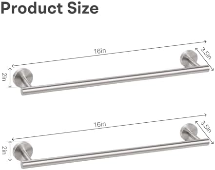 16 Inch Brushed Nickel Bathroom Towel Bar, 2 Pieces Towel Racks for Bathroom SUS304 Thicken Stainless Steel Towel Holder - Image 5