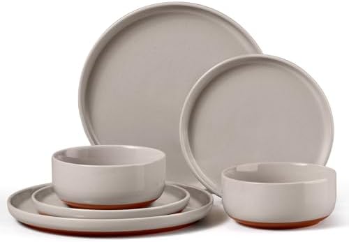 E-far Plates and Bowls Sets, 6 Pcs Stoneware Ceramic Dinnerware Dishes Sets by E-far