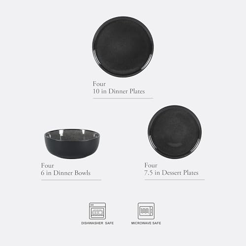 Gibson Elite Tahoe Sunset 12 Piece Stoneware Reactive Glaze (Service for 4) Ceramic Plates and Bowls Dinnerware Set - Black - Image 2