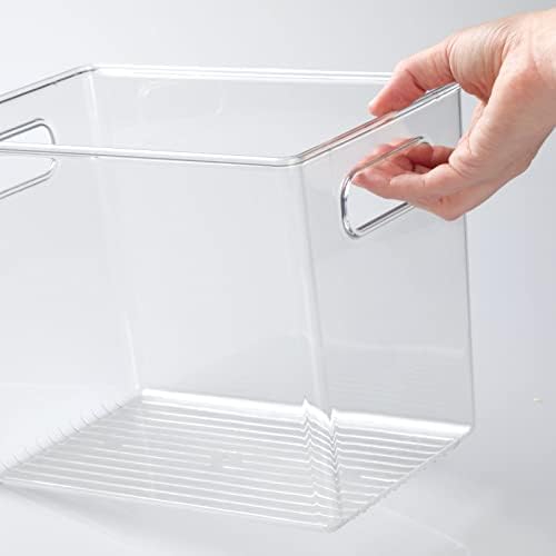 mDesign Plastic Deep Kitchen and Pantry Organizer Storage Bin with Handles for Cabinet, Fridge, Freezer - Food Storage Containers for Snacks, Yogurt Pouches or Fruit, Ligne Collection, 4 Pack, Clear - Image 5