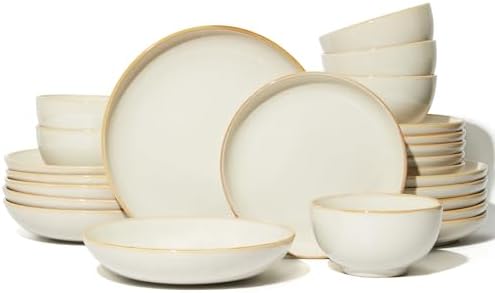 Pokini Ceramic Dinnerware Sets for 6, 24pcs Plates and Bowls Sets Dish Set by Pokini