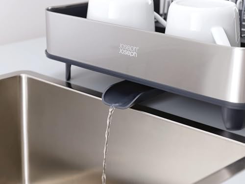 Joseph Joseph Extendable Dish Drying Rack with Dual Parts - Stainless Steel, Non-Scratch, Movable Utensil Drainer & Drainage Spout, Gray - Image 5