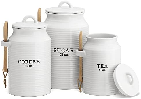 Barnyard Designs Ceramic Kitchen Canister Set White (Coffee/Sugar/Tea) by BarnyardDesigns