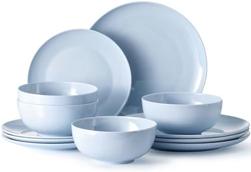 KINGSTONE 24-Piece Bone China Dinnerware Set for 8, Misty Blue by KINGSTONE