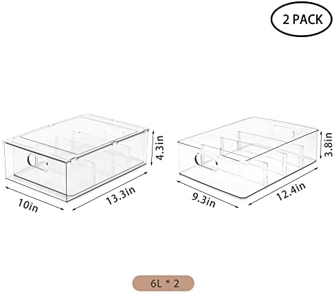 2Pack Stackable Fridge Drawers Pull-Out Bins Divided Produce Saver Containers for Refrigerator Storage Organizers for Veggie Fruit Berry Pantry Cabinet Makeup Clothes - Image 3