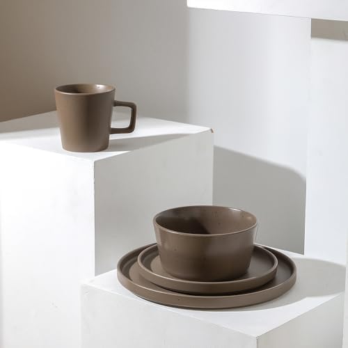 Stone Lain Celina Stoneware 16-Piece Modern Dinnerware Set, Plates and Bowls, Matte Brown, Service For 4, Microwave & Dishwasher Safe - Image 2