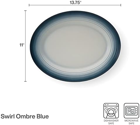 Mikasa Swirl Ombre White Oval Platter, 13.75 Inch, Blue Banded - Image 3