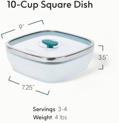 Anyday 10-Cup Square Glass Food Storage with Glass Lid | Plastic-Free Meal Prep & Microwave Cookware | Stackable Airtight Storage Container with Vented Lid for Microwave-Safe Reheating - Image 2