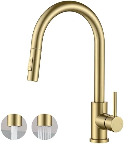FORIOUS Kitchen Faucet, 2-Mode Pull Down Sprayer, Classic Brushed Gold by FORIOUS