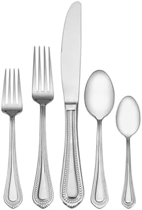 Mikasa Regent Bead 65-Piece Flatware Set for 12, 18/10 Stainless Steel Silverware with Beaded Teardrop Handles, Includes Serving Utensils, Dishwasher Safe by Mikasa