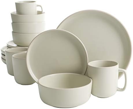 Gibson Home Zuma 16 Piece Round Kitchen Dinnerware Set, Dishes, Plates, Bowls, Mugs, Service for 4, Matte Stoneware, Cream by GibsonHomewares
